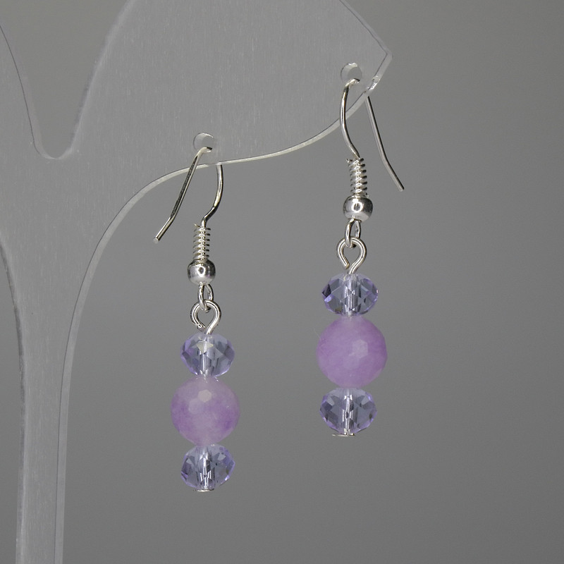 Kunzite Faceted Bead 8mm +- Czech Crystal Rondelle 6x5mm +-, Length 37mm+