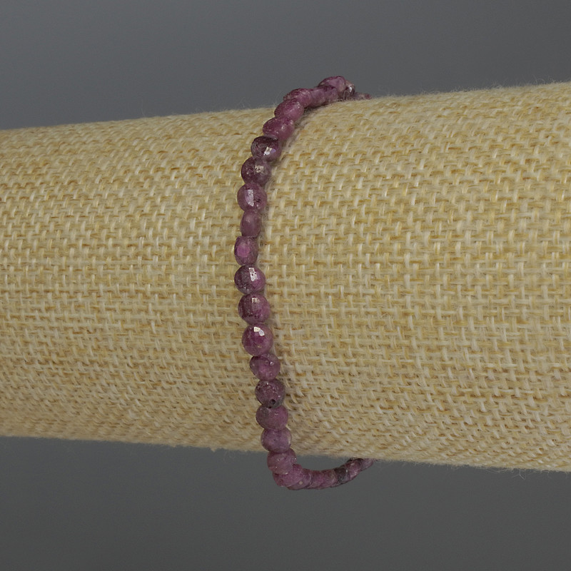 Faceted Ruby Coin Bracelet, diameter 4×2.5 mm, 18 cm stretch