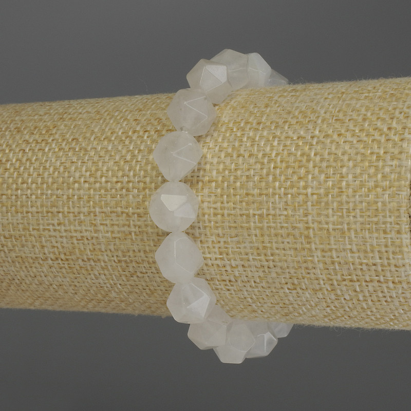 Bracelet with White Quartz, Faceted Beads, 10×9 mm diameter, 18 cm length (stretch)