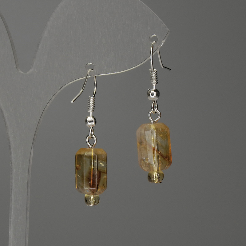 Citrine Faceted Cylinder Earrings 12×8 mm+-, length 35 mm+-