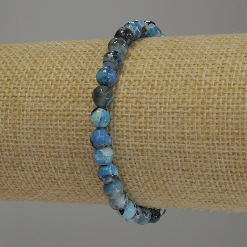 Faceted Agate Bead Bracelet, 6 mm Diameter, 18 cm Length, Elastic