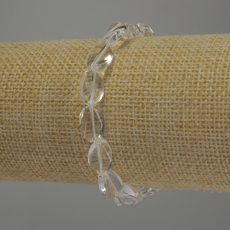 Bracelet with Mountain Crystal, Wavy Oval, 12×8 mm, 18 cm stretch
