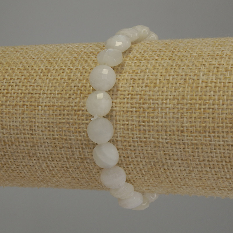 Adularia Faceted Coin Bracelet, 8mm diameter, 18cm stretch