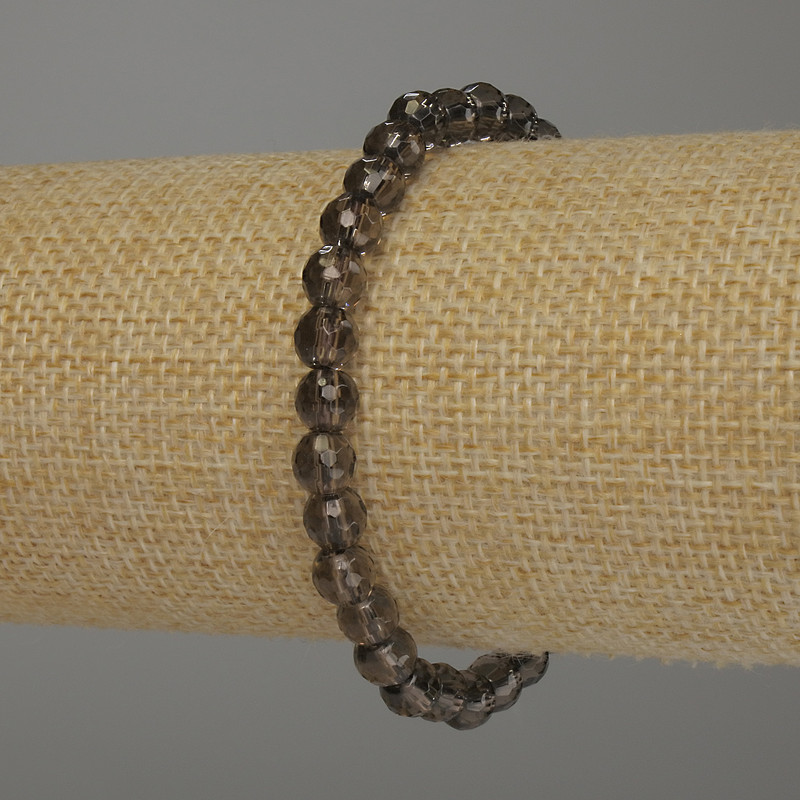 Bracelet with Smoky Topaz faceted beads, 6 mm diameter, 18 cm length, stretch