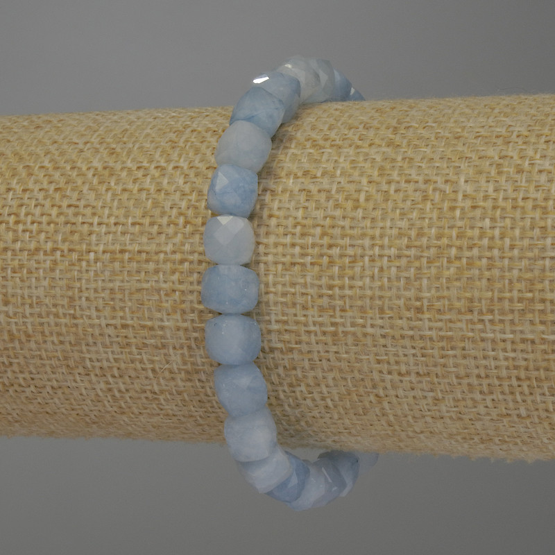 Aquamarine Bracelet with Faceted Cube Beads, 7×7 mm, 18 cm Stretch