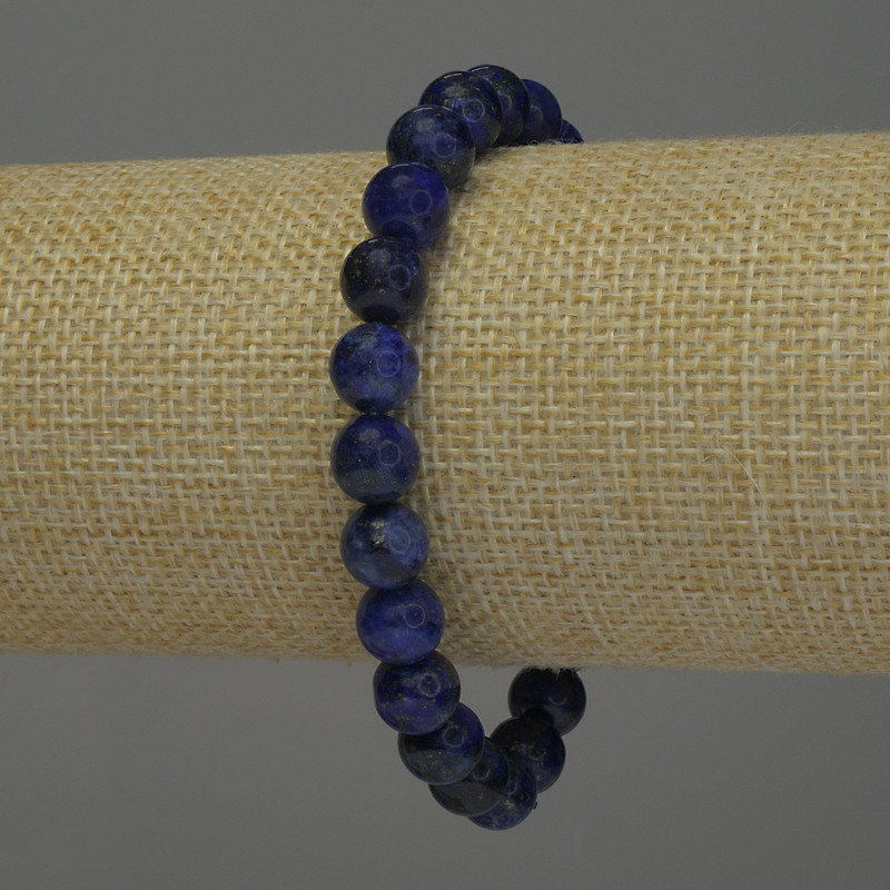 Lapis Lazuli Bracelet with Smooth Beads, 8mm Diameter, 18cm Length, Stretch