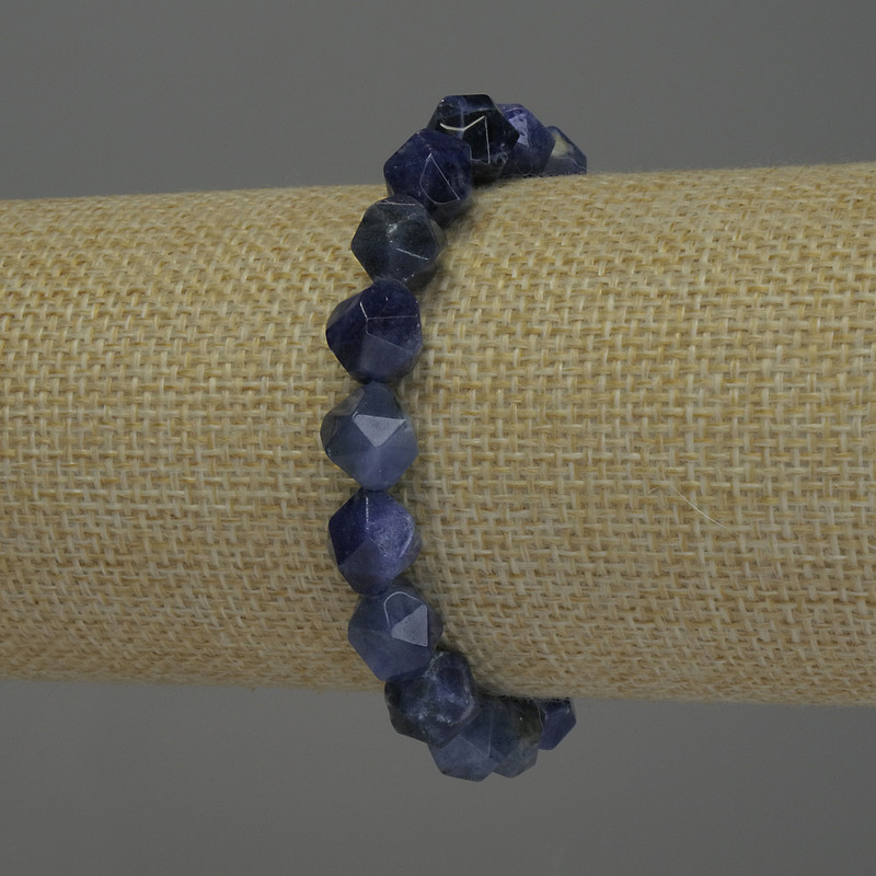 Sodalite Bracelet with Faceted Beads, 10x8 mm Diameter, 18 cm Length Stretch