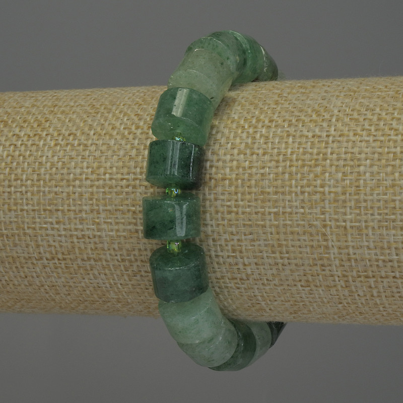 Jade Cylinder Bracelet, 8×11 mm beads, 3 mm seed beads, 18 cm length, stretch