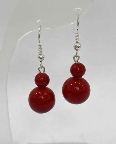 Coral Earrings (Artificial) Smooth Bead, 6-12 mm diameter, 37 mm length