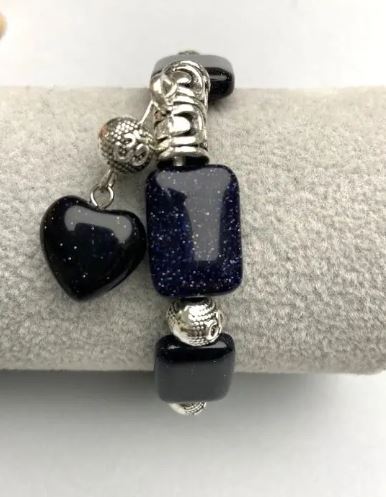 Aventurine Bracelet Night of Cairo — Rectangular 18×13 mm ± with Metal Inlays, Length 18 cm ± Stretch