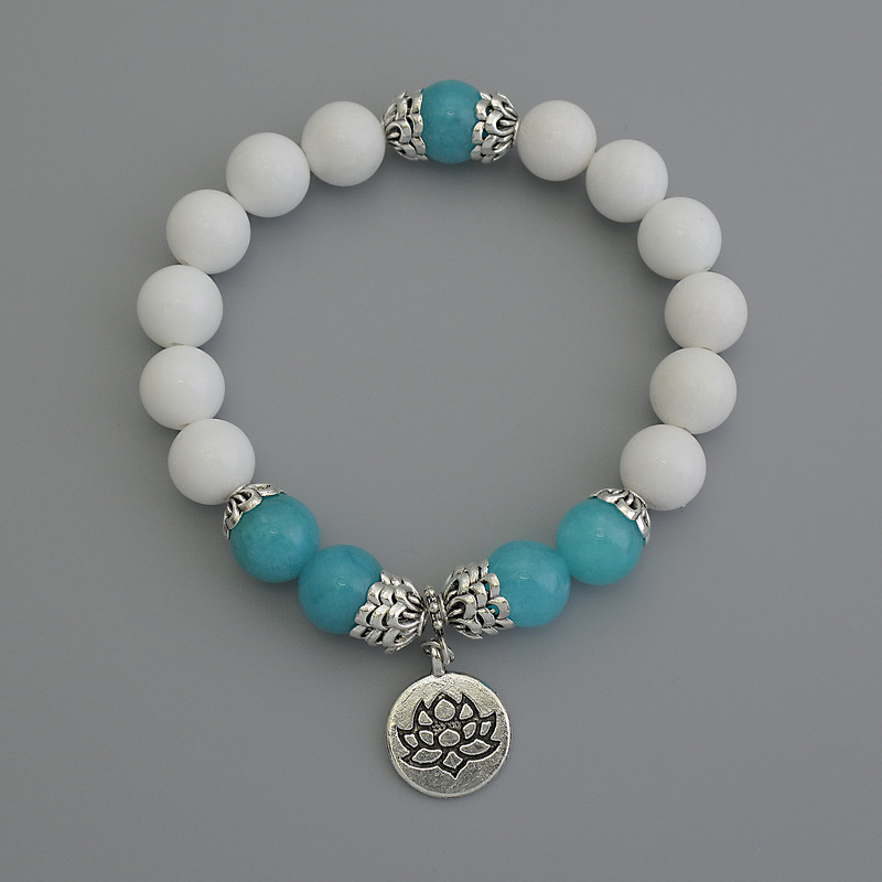 Bracelet Assortment Smooth Bead, 10mm diameter ±, with metal inlays, 18 cm stretch