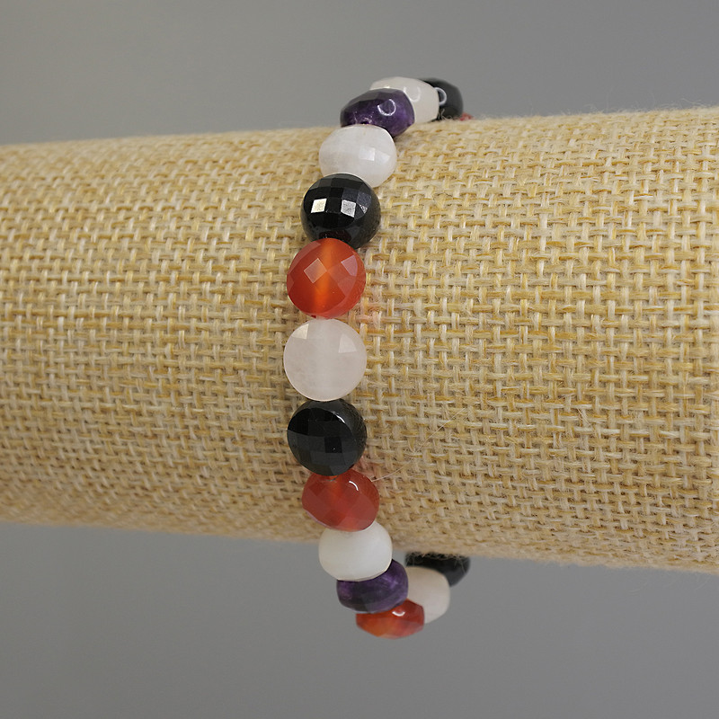 Bracelet Assorted Faceted Coin, 8 mm diameter, 18 cm length, stretch