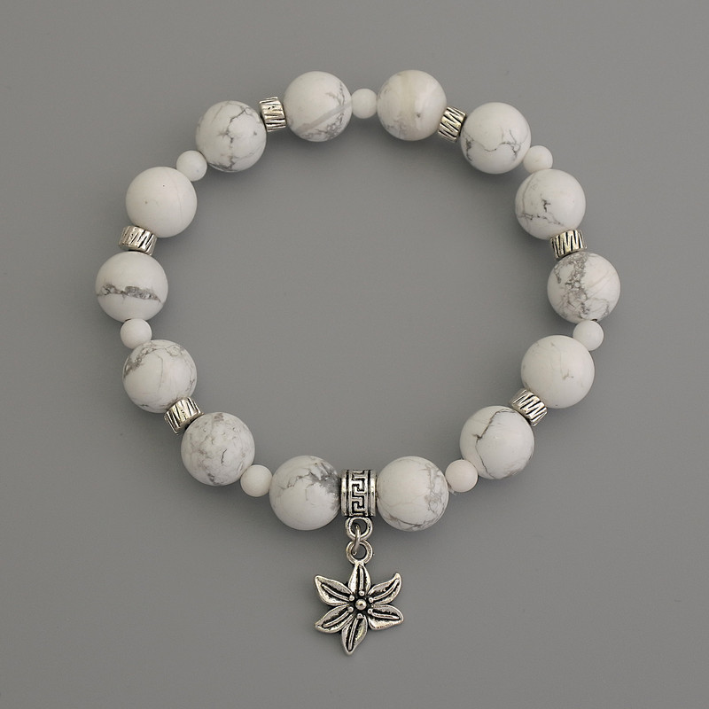 Kaholong bead bracelet, 10 mm diameter ±, Agate bead 4 mm ±, with metal inserts, length 18 cm ±, stretch