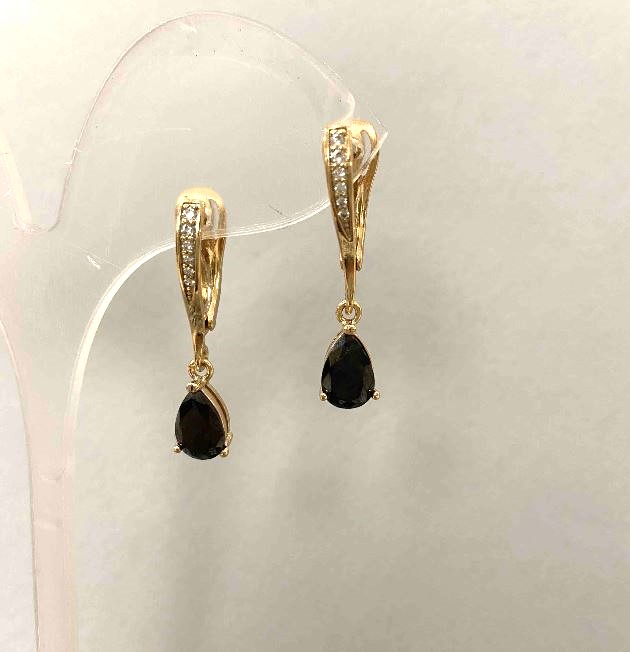 Xuping Earrings with Black Stone and White Crystals