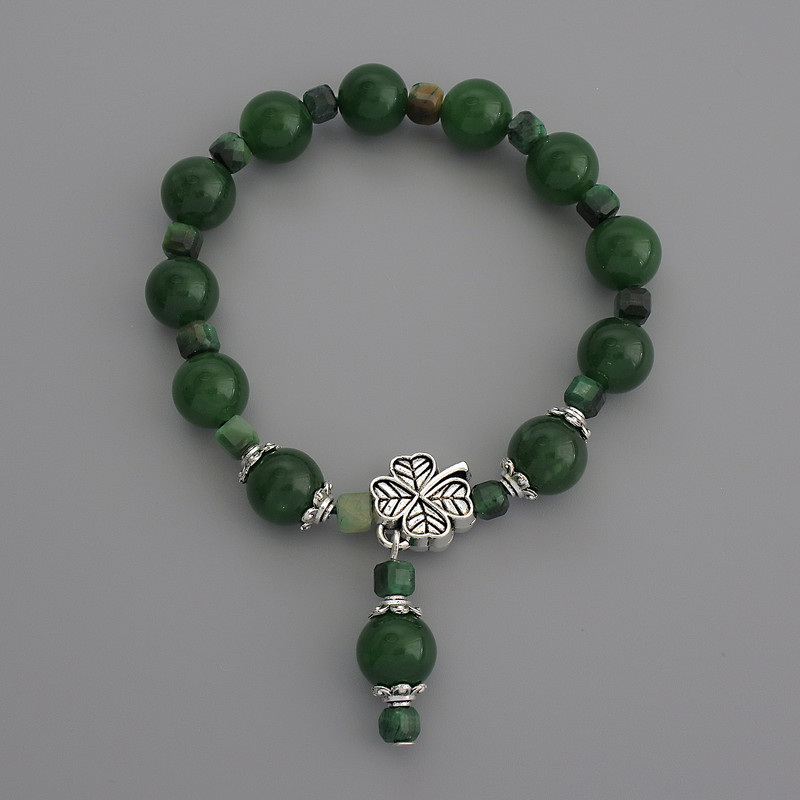 Chrysoprase bracelet with smooth beads, 10 mm diameter ± Cat's Eye faceted cube 4 mm ±, length 18 cm stretch