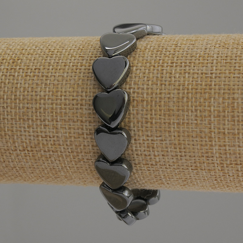 Hematite Heart Bracelet, 12mm diameter, 18cm length, stretch