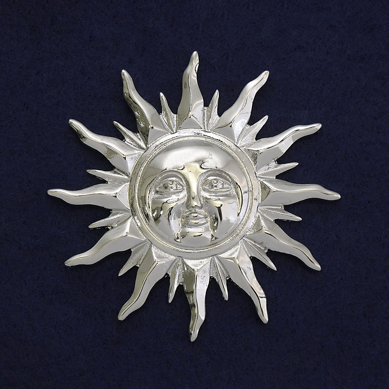 Sun Brooch, Silver Metal, 68 mm +/-, Magnetic Backing