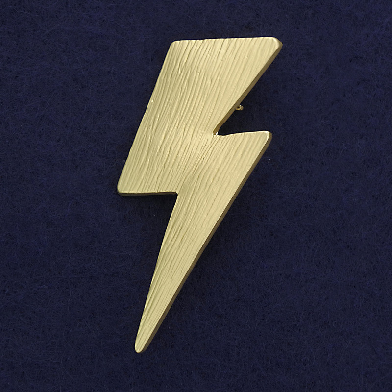 Lightning Brooch-Pendant, Matte Gold Color, Golden Metal 58×23mm+