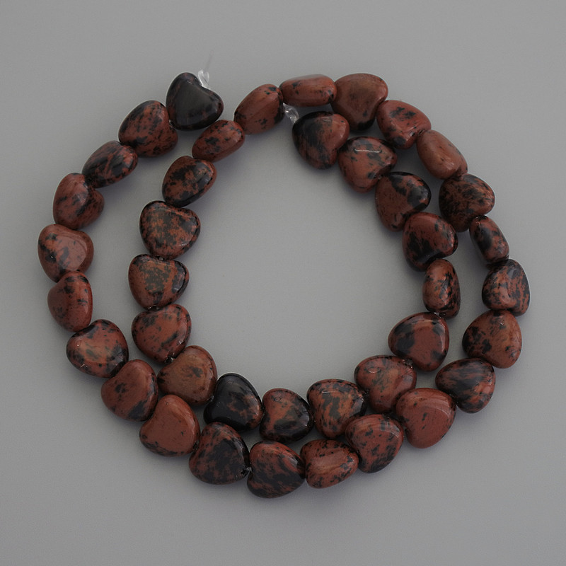 Heart-shaped Obsidian Beads, 10x10 mm ± on a thread, length about 35 cm