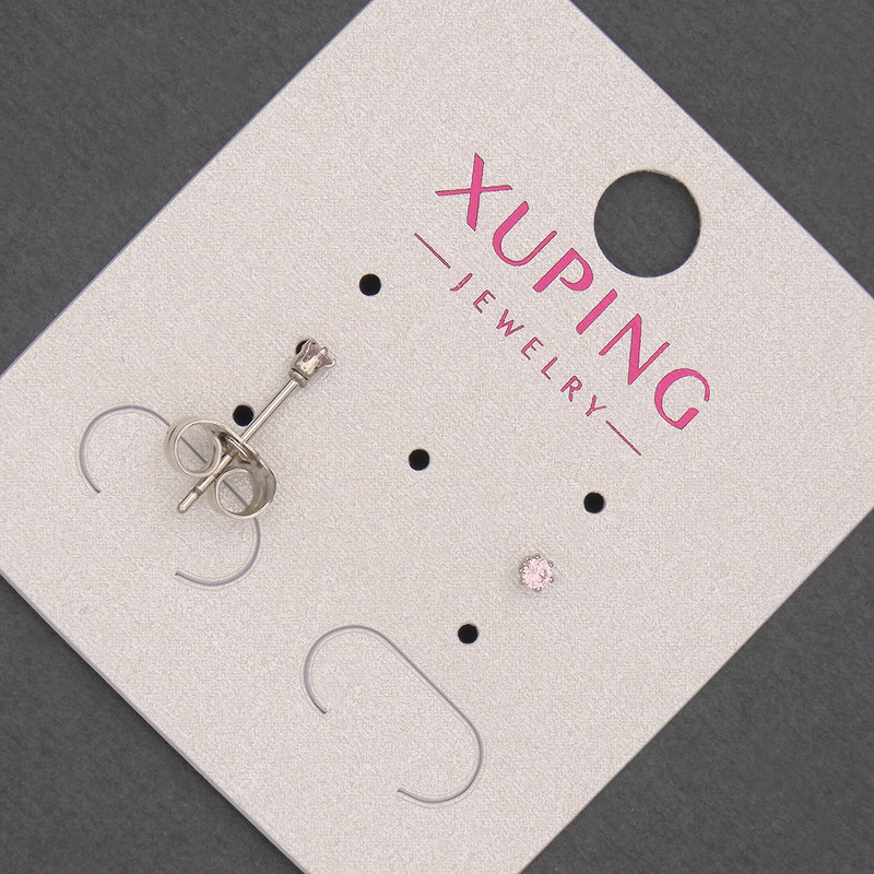 Xuping Pink Crystal Rhodium-Plated Stud Earrings, 2 mm Diameter