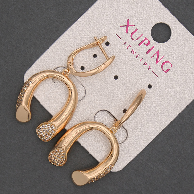 Xuping Earrings with White Crystals, Diameter 19mm, Length 39mm, 18K Gold Plating
