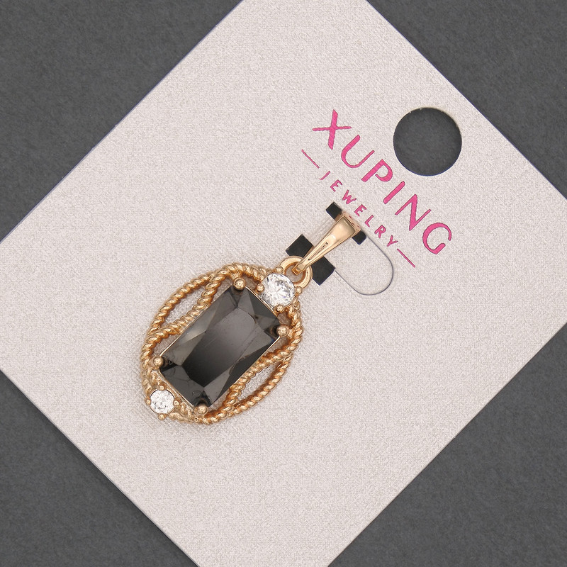 Xuping Pendant with Black Crystal and White Rhinestones, 14mm Diameter +/-, Length 28mm +/-, 18K Gold Plating