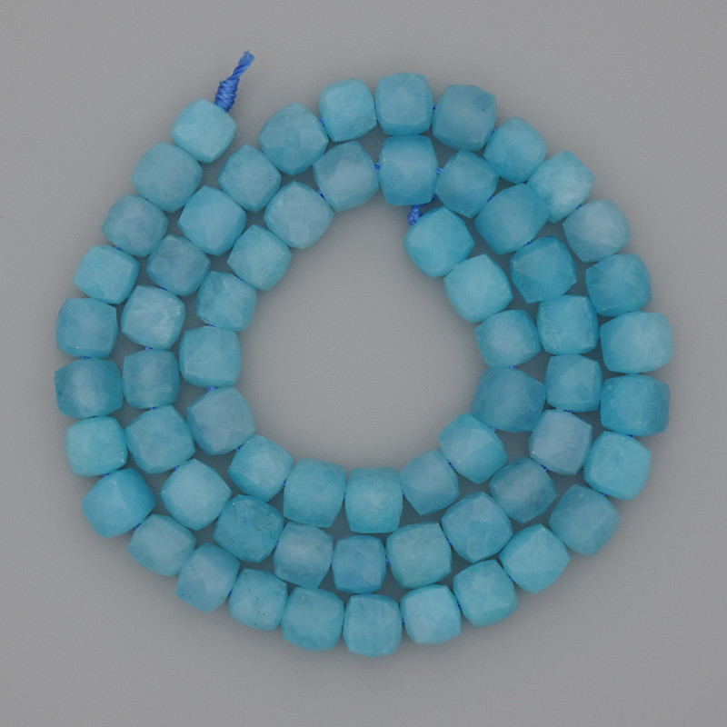 Aquamarine Beads, Faceted Cube, 7x7mm, 39 cm Length on Thread
