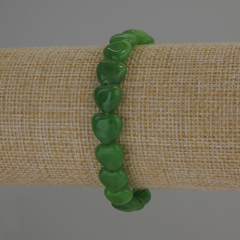 Chrysoprase Heart Bracelet, 10x10 mm hearts, 18 cm stretch