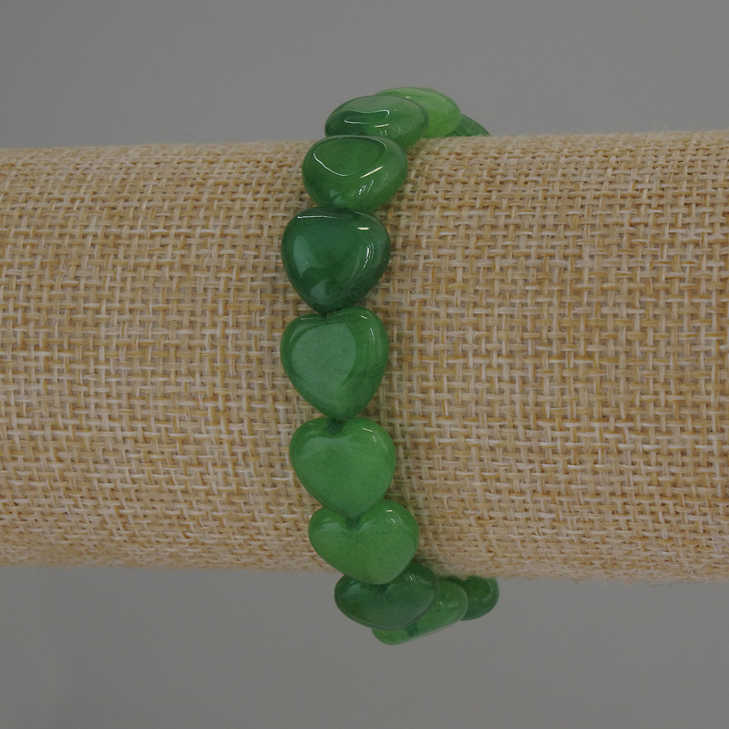 Chrysoprase Heart Bracelet, 12x12 mm, 18 cm stretch