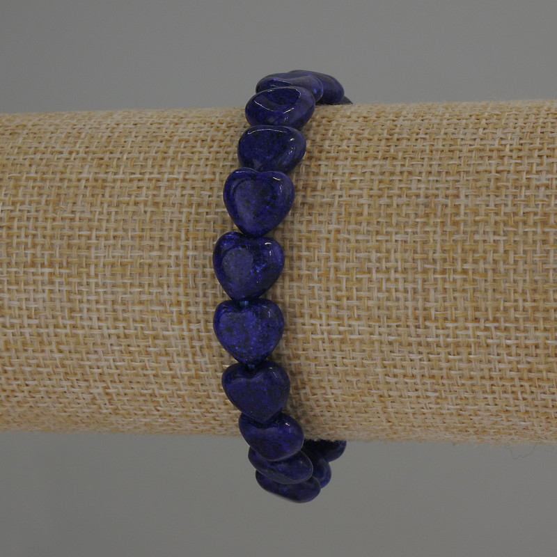 Lapis Lazuli Heart Bracelet, 10x10 mm Diameter, 18 cm Stretch
