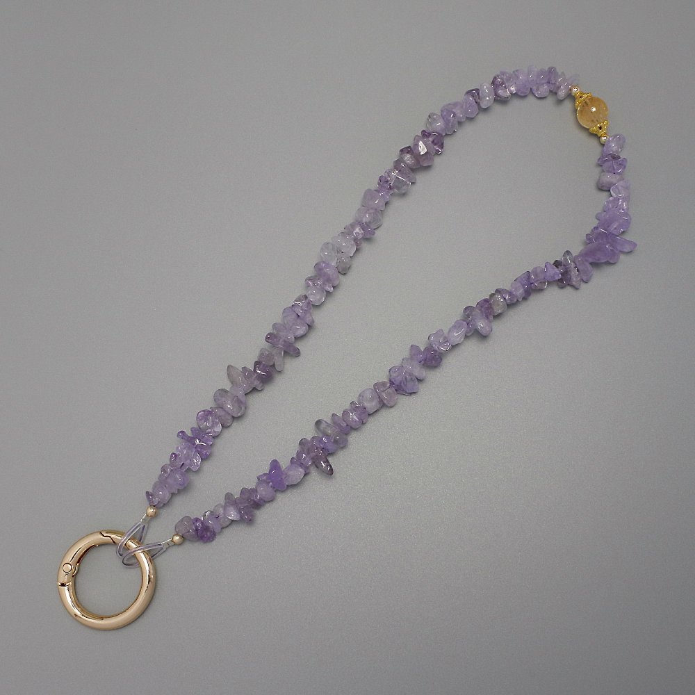 Keychain with Amethyst Chip 7x2-3mm + ring, 24mm diameter, length 40cm (bead length 37cm)
