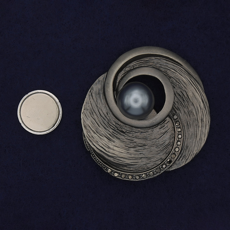 Magnetic Brooch Accent with Pearl, Crystals, Silver-Toned Metal 50mm+