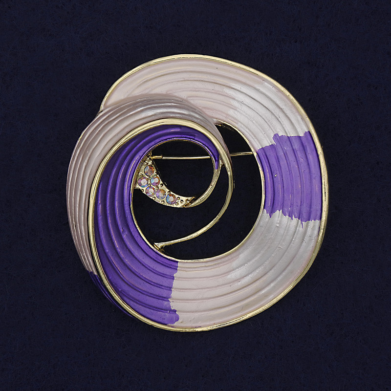Brooch 'Accent' pink and purple rainbow crystals, golden metal 48x45mm+