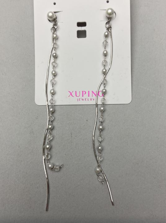 Earrings Xuping rhodium-plated with pearls, length 11 cm+