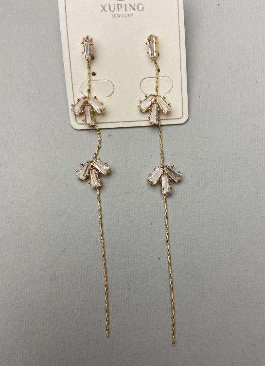 Xuping Earrings with White Crystals, length 9.5 cm ± 18K Gold Plating