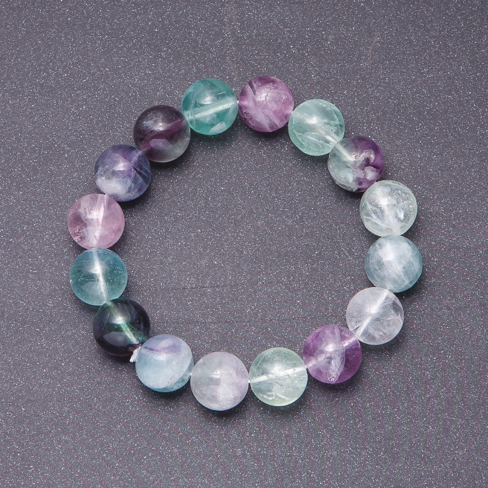 Natural fluorite stone bracelet with a fluorite bead, 12 mm diameter, on elastic