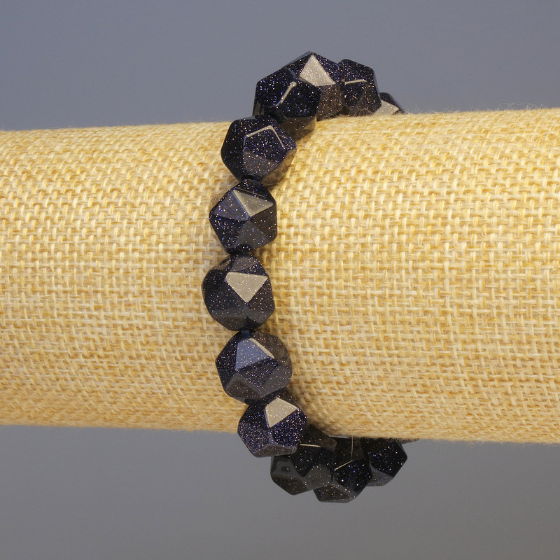 Blue Sand Aventurine Bracelet, synthetic faceted gemstone, 11 x 11 mm diameter ±, 18 cm length ±, stretch