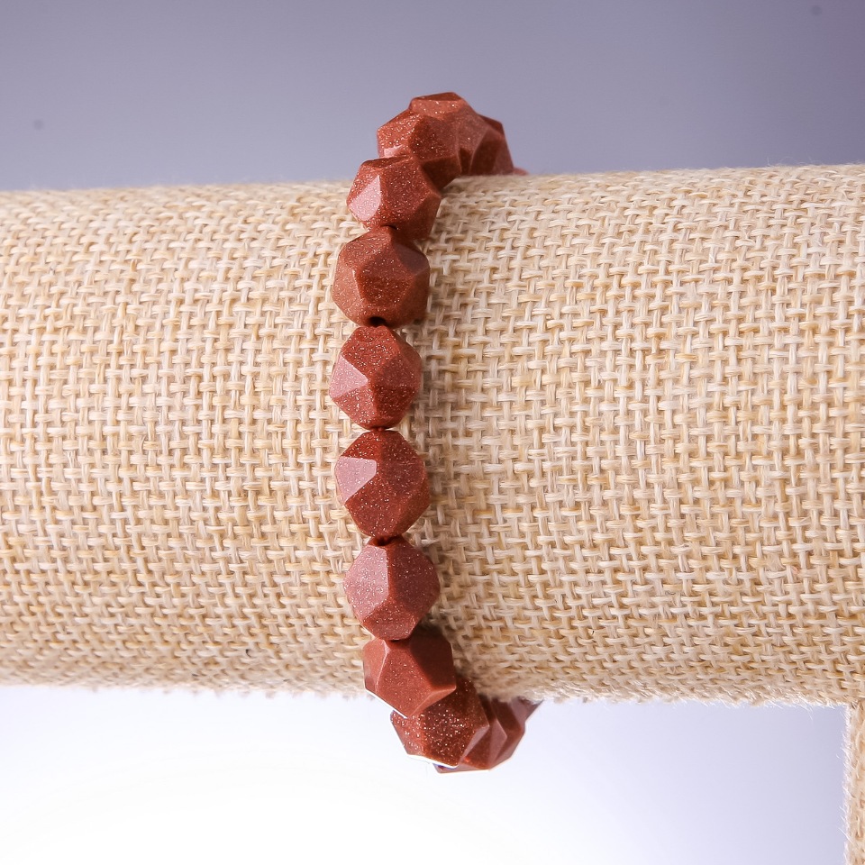 Aventurine Bracelet (synthetic) 'Golden Sand' faceted beads, 8×10 mm diameter