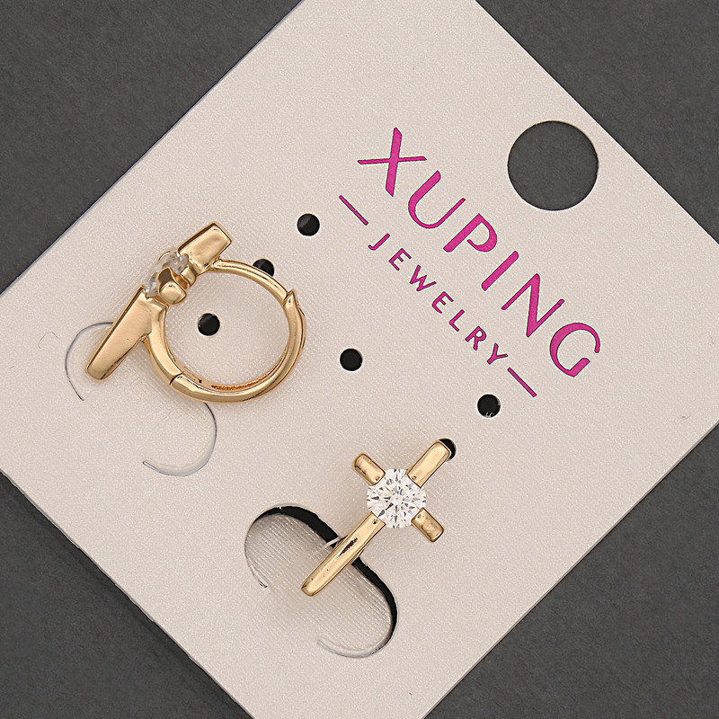 Xuping Hoop Earrings with Cross and White Crystal, 8 mm diameter ±, 15 mm length ±, 18K Gold Plating
