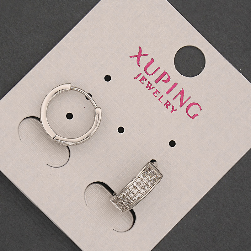 Xuping Earrings with White Crystals, Diameter 5×14 mm, Rhodium