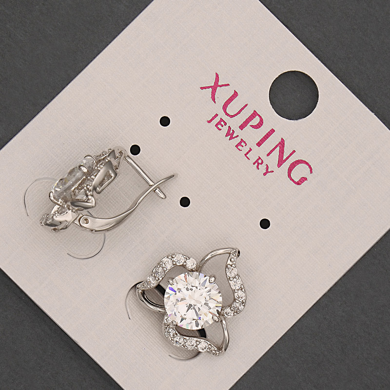 Xuping Earrings with White Rhinestones and a Crystal, Diameter 15mm ± Rhodium
