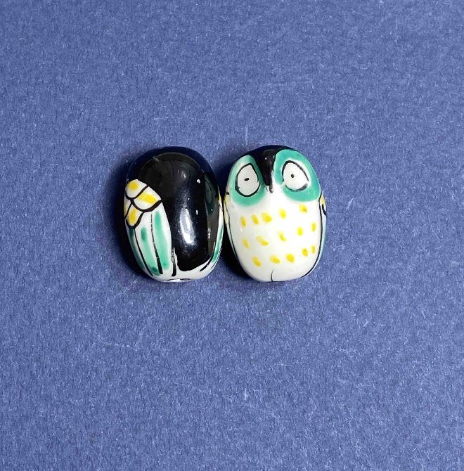 Findings Ceramic Bead Owl Black 2 pcs 22×16mm