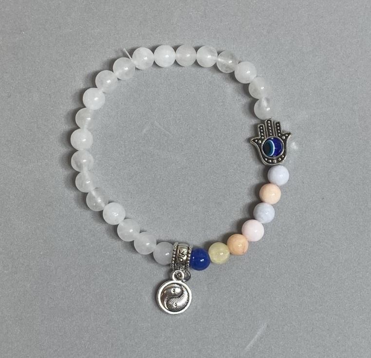 Bracelet Made of White Quartz and Multicolored Acrylic