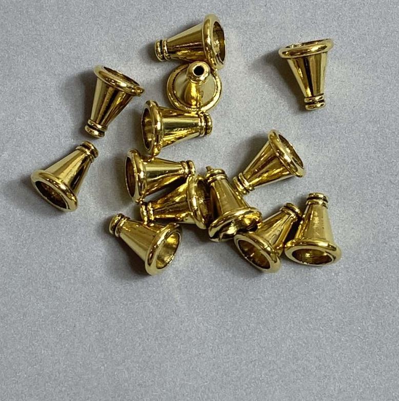 End Cap for Jewelry, diameter 11x9 mm, hole diameter 1.8 mm and 6.7 mm, gold-colored metal, packaging 20 g +/- 23 pcs.