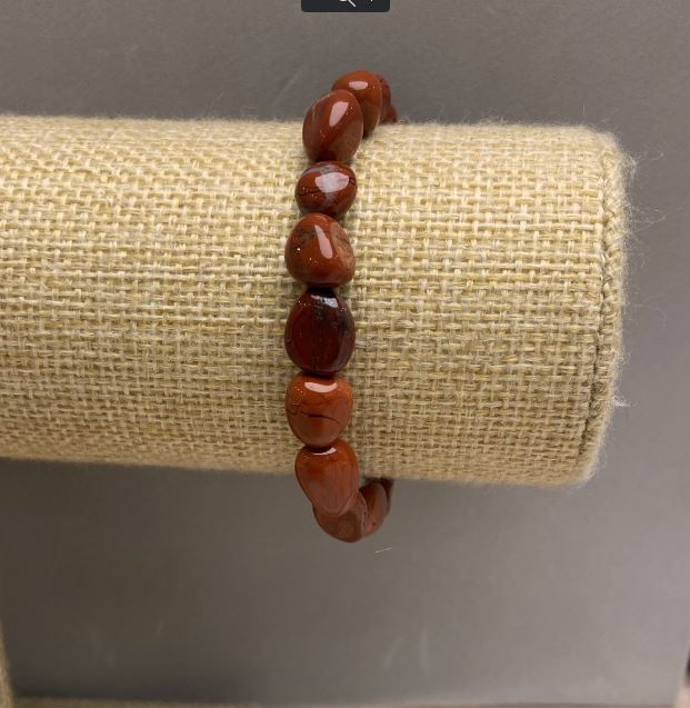 Red Jasper Faceted Bracelet, diameter 10–12×8 mm, 18 cm stretch