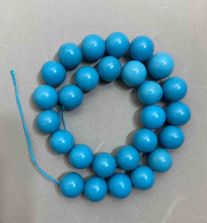Turquoise beads, smooth pressed ball, 15mm diameter, 41 cm length