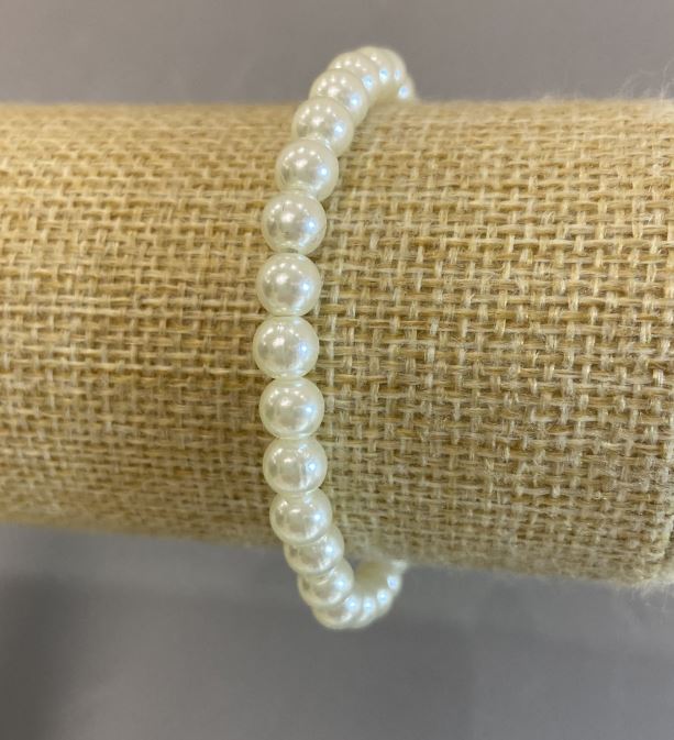 Pearl Bracelet (acrylic) white, 6 mm diameter, 18 cm length, stretch
