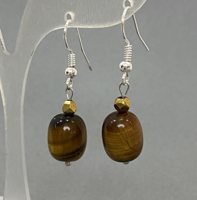 Tiger's Eye Barrel Earrings, 12x10 mm diameter, 35 mm length