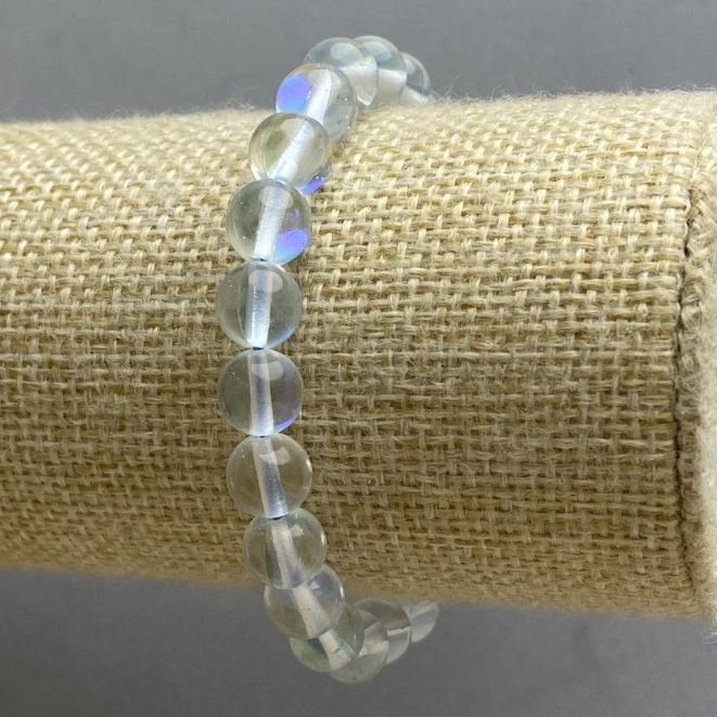 Opal Glass Bracelet with Smooth Beads, 8 mm Diameter, 18 cm Length