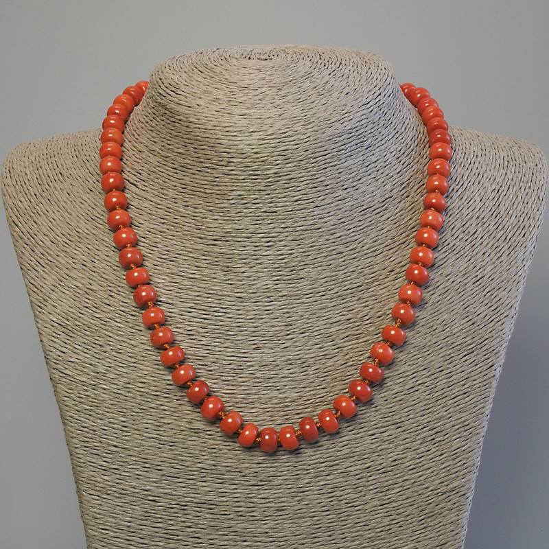 Necklace made of artificial coral rondelle beads 8x5mm, length 50 cm, with clasp